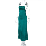 Women's Fashion Sexy Low Back Lace-Up Slim Solid Strap Dress
