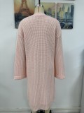 Autumn and winter women's solid color knitting pocket coat sweater