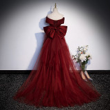 Burgunry mermaid evening dress toast annual meeting Off Shoulder light evening dress