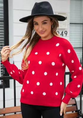 Autumn/Winter Sweater Knitting Polka Dot Pullover Plus Size Sweater