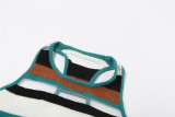 Summer Women Casual Striped Tank Top and Contrasting Color Two-piece Set