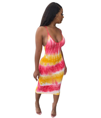 Women Sexy Ladies Tie Dye Backless Dress