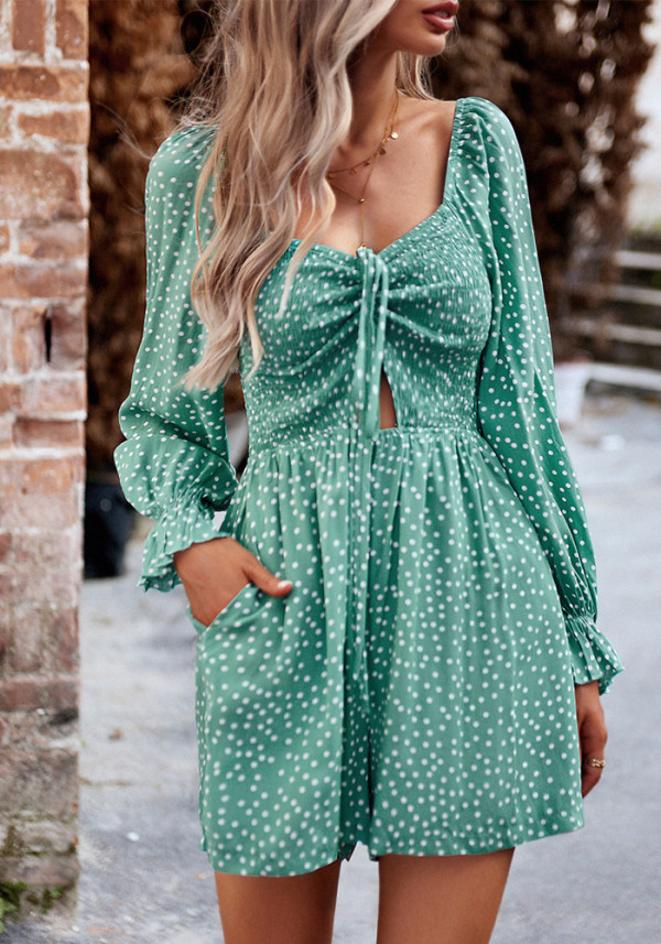 Women Polka Dot Chic Long Sleeve Romper