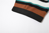 Summer Women Casual Striped Tank Top and Contrasting Color Two-piece Set