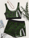 Plus Size Women's Positioning Print Casual Tank Shorts Two-Piece Set