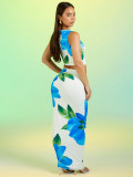 Women's Fashion Print Sleeveless Crop Tank Top Skirt Two-Piece Set