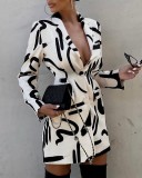 Spring Women's Printing Long Sleeve Blazer Dress