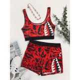 Plus Size Women's Positioning Print Casual Tank Shorts Two-Piece Set