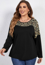 Trendy Chic Leopard Print Long Sleeve Round Neck Plus Size Top Women