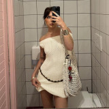 Summer Women's Sexy Off Shoulder Solid Color High Waist Slim Knitting Dress