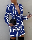 Spring Women's Printing Long Sleeve Blazer Dress