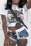 Women's Fashion Printed Two Piece T-Shirt Shorts Set