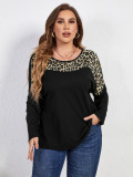 Trendy Chic Leopard Print Long Sleeve Round Neck Plus Size Top Women