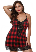 Sexy Lingerie Sexy Plus Size Plaid Straps Nightdress