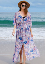 Print Beach Holidays Dress Plus Size Maxi Chiffon Cover Up Beach Dress