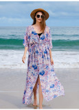 Print Beach Holidays Dress Plus Size Maxi Chiffon Cover Up Beach Dress