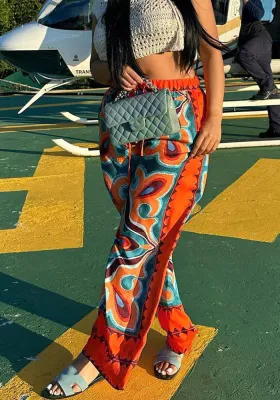 Ladies Fashion Print Loose Casual Trousers