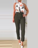 Spring Print Fashion Casual Elegant Sleeveless Two Piece Pants Suit