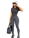 Ribbed Slim Fit Short Sleeve Top High Waist Tight Fitting Pants Two Piece Set For Women