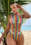 Sexy Multi-Color Sexy Lingerie Women Transparent Tight Fitting Rainbow Beach Bikini Bodysuit