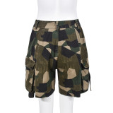 Women's Summer Sexy Hollow Camouflage Zipper Elastic Shorts