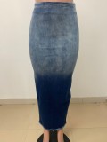 Women's Fashion Slit Tassel Denim Skirt