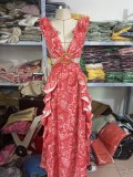 Summer summer fashion print lace pleated sleeve dress