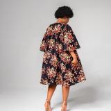 African Ladies Plus Size Digital Print Loose Half-Sleeve Maxi Dress
