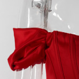Women's solid color suspender sexy slit dress