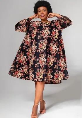 African Ladies Plus Size Digital Print Loose Half-Sleeve Maxi Dress