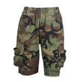 Summer Women's Loose Casual Letter Patch Camo Shorts
