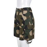 Women's Summer Sexy Hollow Camouflage Zipper Elastic Shorts