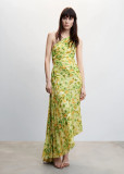 One-shoulder floral print pleated dress