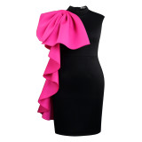 Women Party Cape Ruffle Edge Color Block Dress