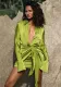 Women Sexy Lace-Up V Neck Turndown Collar Long Sleeve Dress