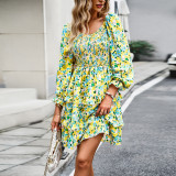 Women Casual Floral V-Neck Long Sleeve Dress