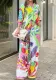 Women Long-sleeved loose-fitting shirt and high-waisted wide-leg trousers two-piece set