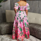 Women Casual Leaf Ombre Print Top and Skirt Two-Piece Set