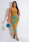 Women's Chic Off Shoulder Slim Waist Print Bodycon Dress