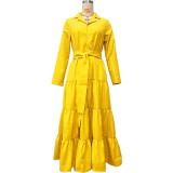 Spring Summer Women's Solid A-Line Shirt Dress With Belt