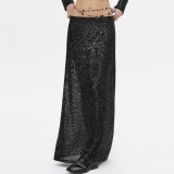 Spring And Autumn Women's Sequined Long Sleeve Top Long Skirt Two Piece Set