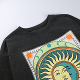 Knitting Round Neck Print Long Sleeve Sweatshirt Women Summer Autumn Loose Casual Outdoor Wear Top