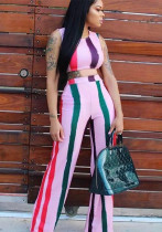 Women's Fashion Casual Stripe Two Piece Pants Set
