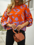 Autumn Winter Women's Sweater Pullover Leopard Patchwork Fashion Round Neck Sweater Women