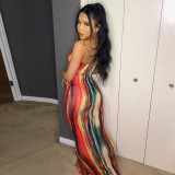 Printed Strapless High Waist Slim Sexy Bodycon Long Dress