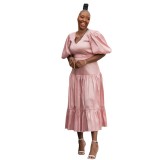 Women's Chic Career Puff Sleeve V-Neck Long Gown Dress