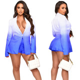 Shawl Collar Suit Long Sleeve Shorts Gradient Suit