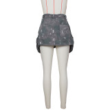 Vintage Bodycon Women's Spring Summer Camouflage Lace-Up Slim Waist Patchwork Pocket Cargo Skirt