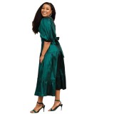 Women's Chic Career Puff Sleeve V-Neck Long Gown Dress