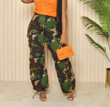 Summer Women Button Zipper Camouflage Straight Leg Pants